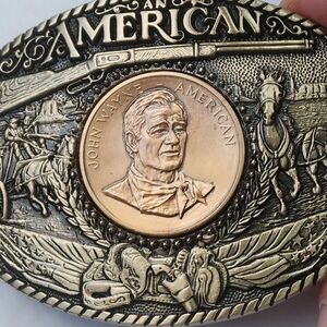 Vintage John Wayne Brass Belt Buckle American Western Cowboy Collectible OK City